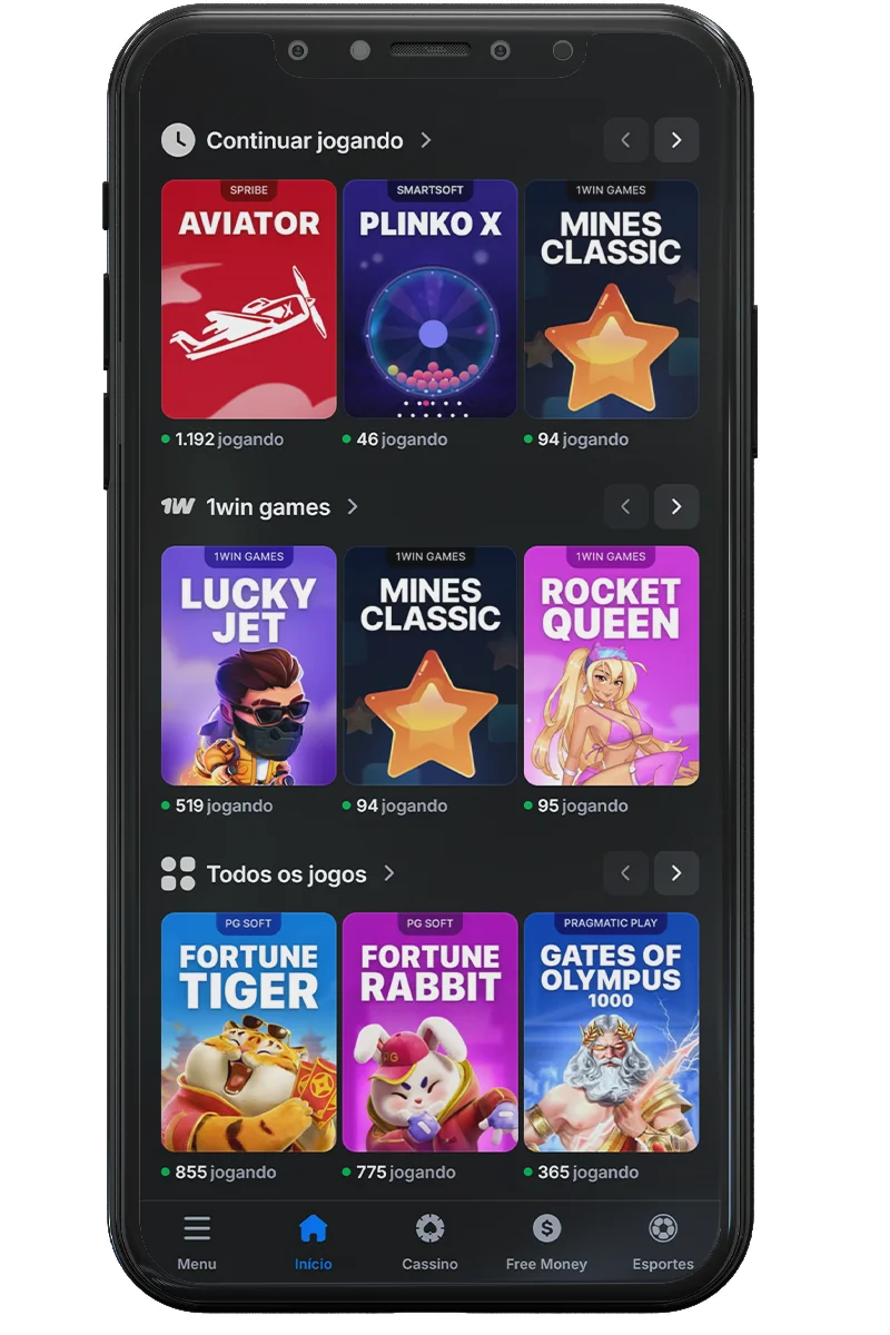 Captura de tela de um cassino online em um celular